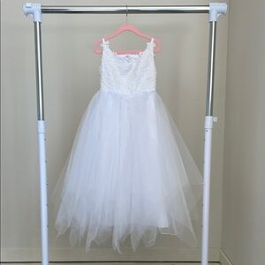 Elegant White Tulle Flower Girl Dress
